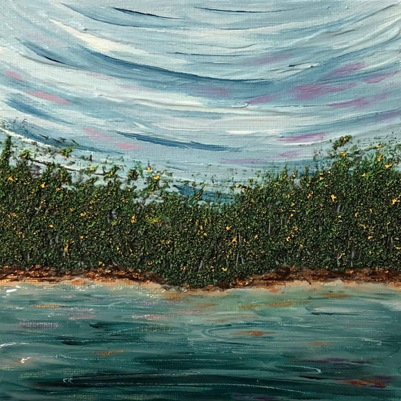 Still Water Acrylic Painting, 6x6, Serene Lake - Picture 1 of 1